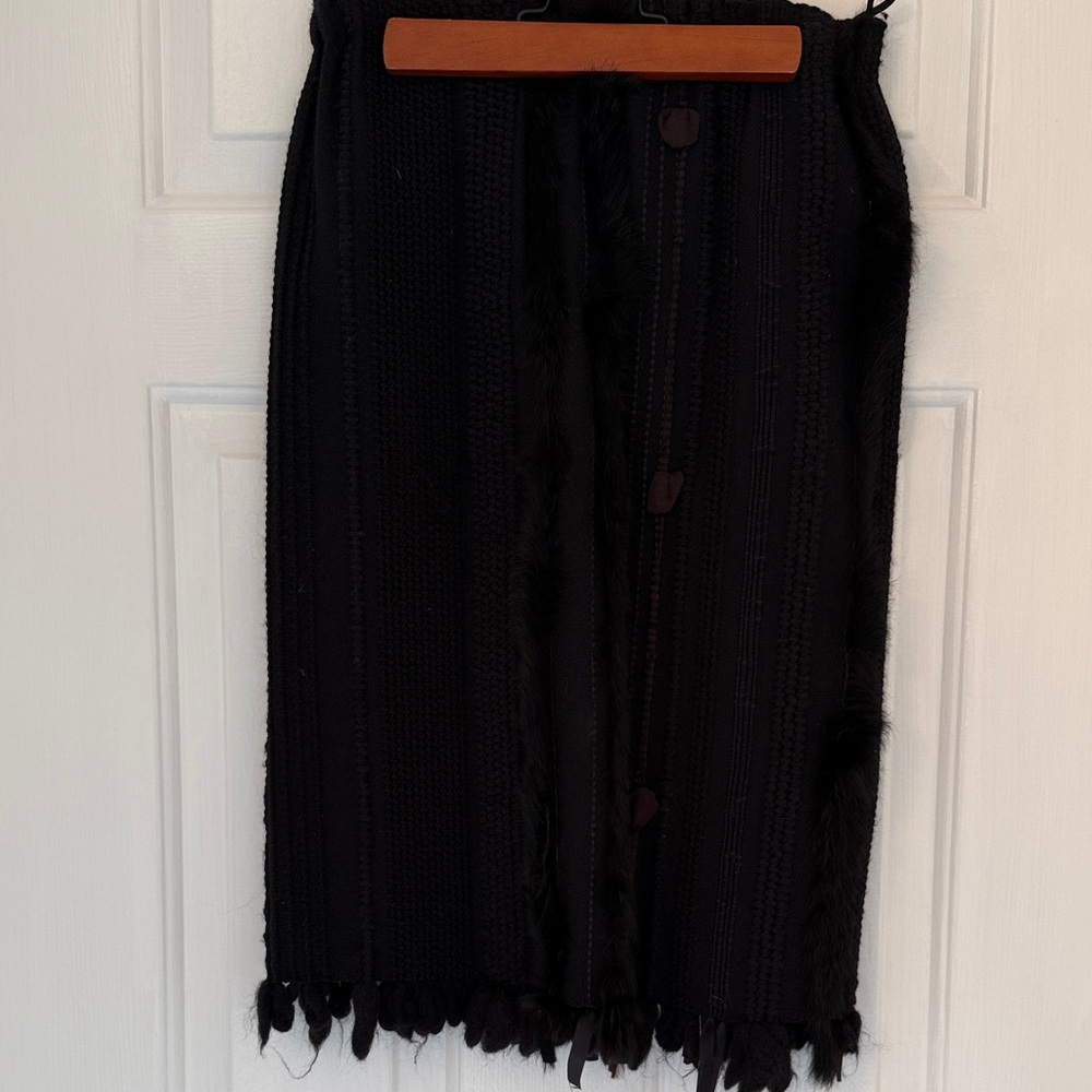 Gucci vintage fur trimmed wool Black Pencil Skirt by Tom Ford